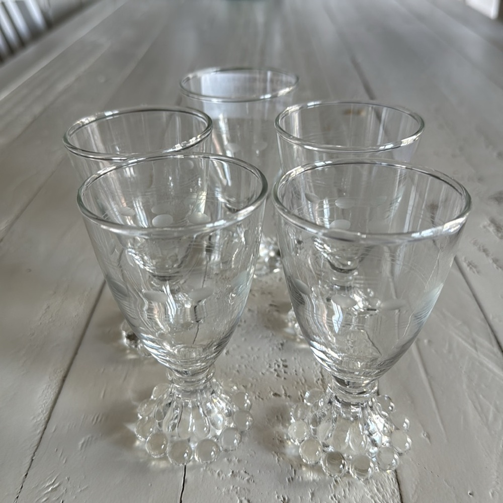 6 vintage Anchor Hocking Boopie Cordial Glasss bubble base